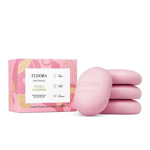 Sabonete Barra Vegetal Perfumado Eudora Instance Cereja E Amêndoas com 4 Unidades com 80g