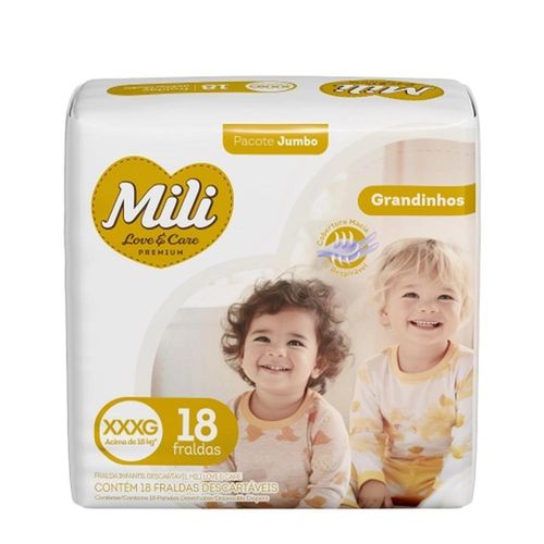 Fraldas Descartáveis Mili Love&Care Tamanho Jumbo XXXG com 18 Unidades