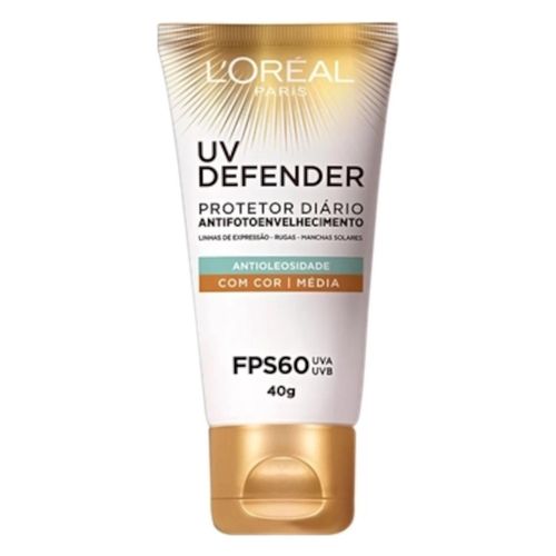 Protetor Solar com Cor Antioleosidade FPS 60 Média L'Oréal Paris UV Defender Bisnaga 40g
