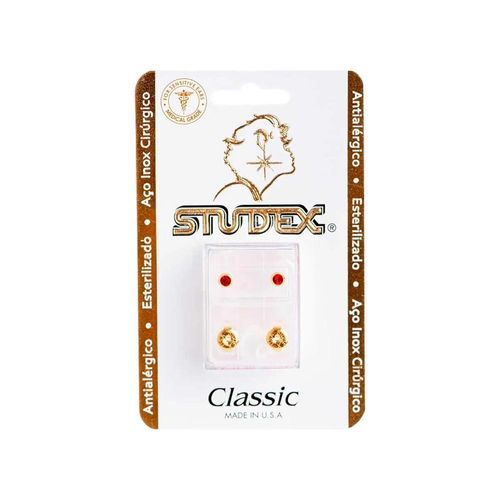 Brinco Antialérgico Studex Classic Bezel Médio Vermelho com Dourado com 1 Par