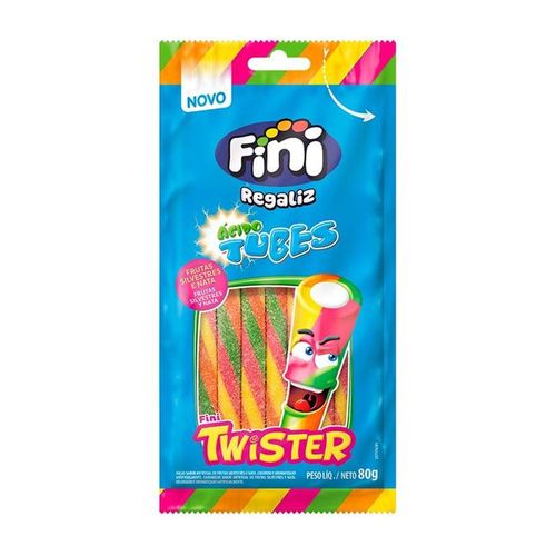 Balas de Gelatina Fini Tubes Twister Sabor Cítrico 80g