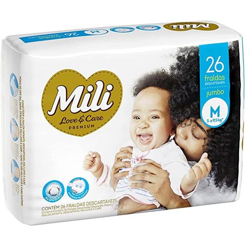 Fralda Descartável Infantil Mili Love & Care M com 26 Unidades