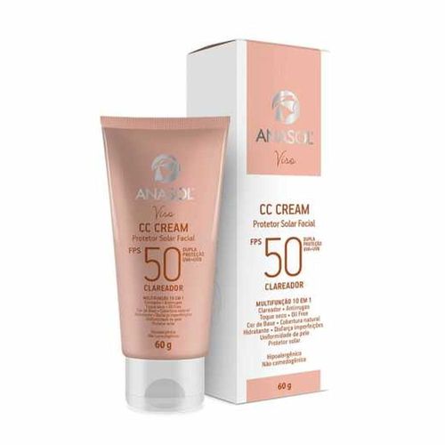 Protetor Solar Facial FPS 50 Anasol Viso CC Cream Clareador 60g
