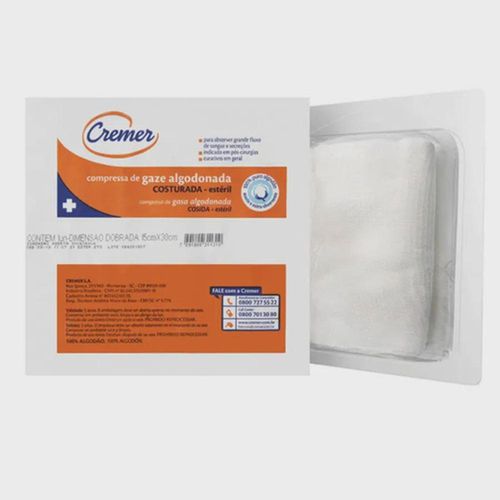 Compressas de Gaze Algodonada Estéril 15cm X 30cm Cremer com 10 Unidades
