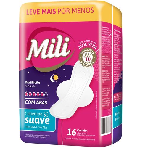 Absorvente Mili Dia e Noite Suave com Abas com 16 Unidades