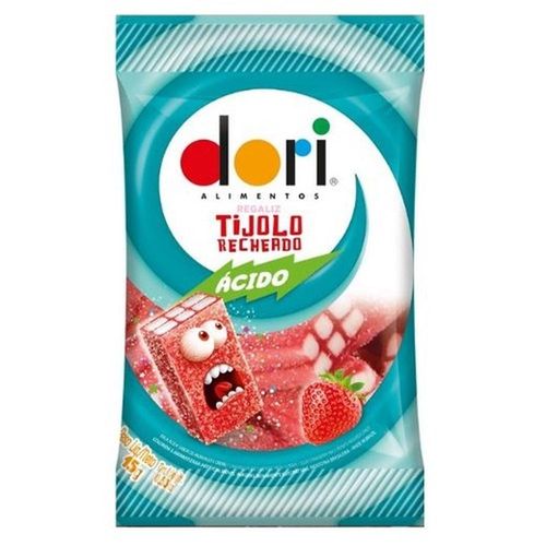 Balas de Gelatina Dori Regaliz Tijolo Recheado Sabor Morango e Creme 15g