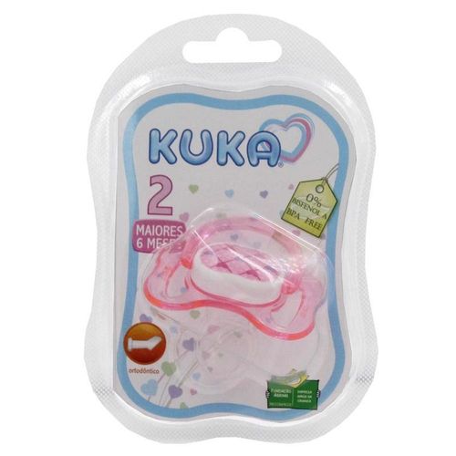 Chupeta Kuka Color Ortodôntica Decorada Rosa Tamanho 2 com 1 Unidade