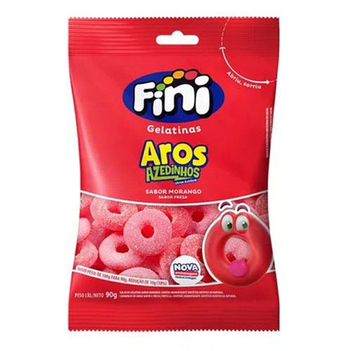 Balas de Gelatina Fini Aros de Sabor Morango Azedinhos 90g