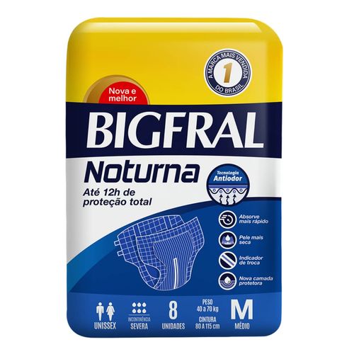 Fralda Geriátrica Bigfral Noturna M com 8 Unidades