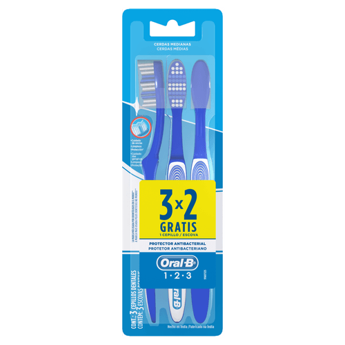 Escova Dental Oral-B 123 Limpeza Brilhante com 3 Unidades