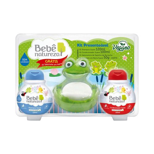 Kit Bebe Natureza com 1 Shampoo 120ml + 1 Condicionador 100ml + 1 Sabonete em Barra 50g + 1 Saboneteira