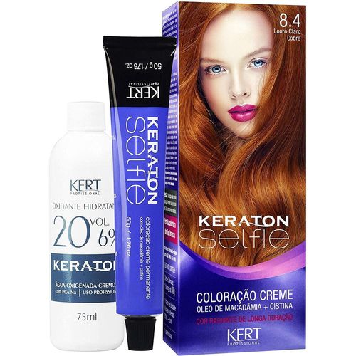 Coloração Creme Keraton Selfie Cor Nº 8.4 Louro Claro Cobre com 1 Unidade