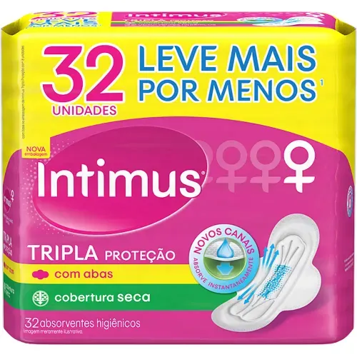 Absorvente Externo Intimus Tripla Proteção Cobertura Seca com Abas com 32 unidades