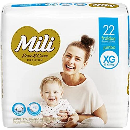 Fralda Descartável Infantil Mili Love & Care XG com 22 Unidades
