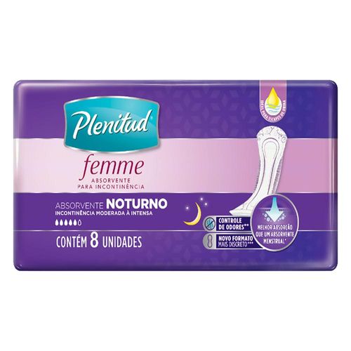 Absorvente Plenitud Femme para Incontinência Noturno Moderada à Intensa com 8 Unidades