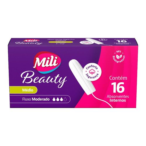 Absorventes Internos Mili Beauty Interno Mini 1401 Médio com 16 Unidades