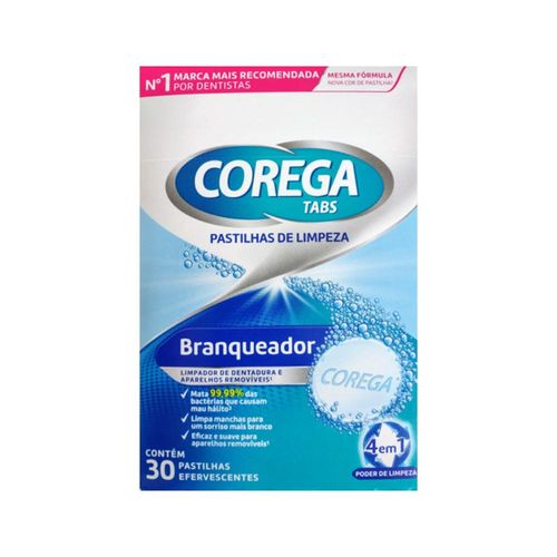 Limpador de Dentaduras e Aparelhos Removíveis Corega Tabs com 30 Pastilhas Efervescentes