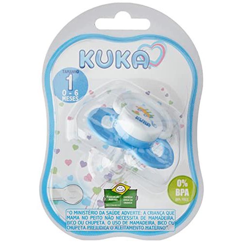 Chupeta Kuka Baby Decorada Plus Bico Silicone Redondo N.01 Cor Azul com 1 Unidade