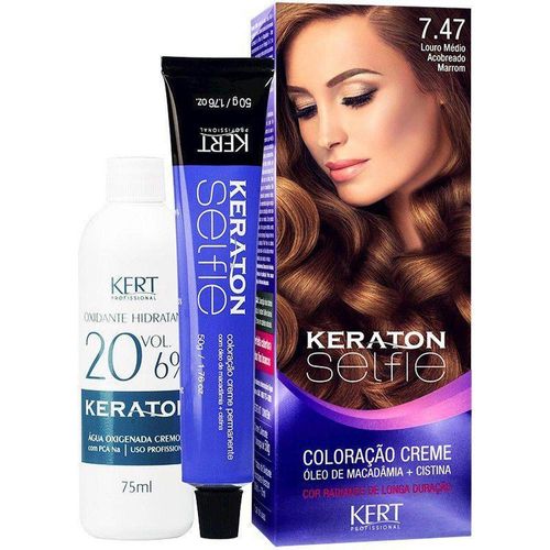 Keraton Selfie Creme Coloração Individual 7.47 Louro Médio Acobreado Marron 50g