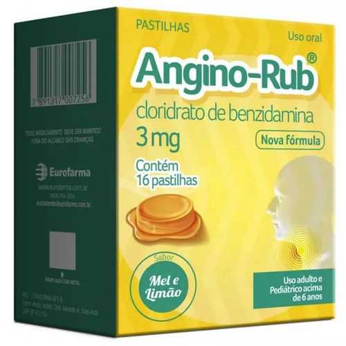Angino-Rub 3mg Mel e Limão com 16 Pastilhas