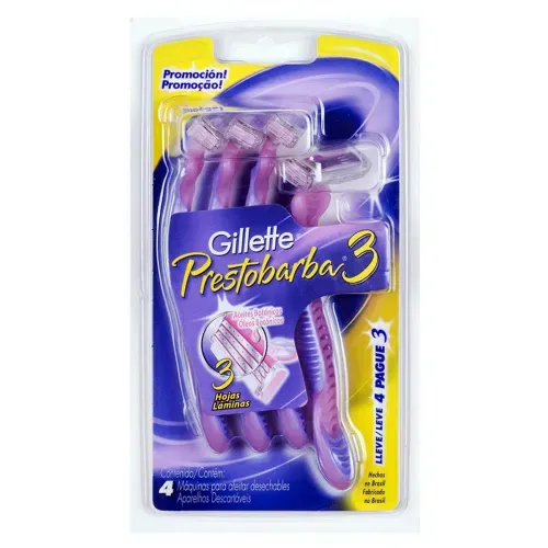 Aparelho de Depilar Descartável Feminino Gillette Prestobarba3 com 4 Unidades