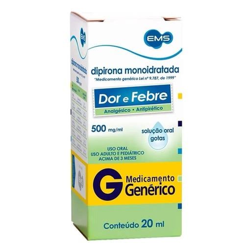 Dipirona Monoidratada 500mg/ml Solução de Uso Oral Frasco Gotejador 20ml