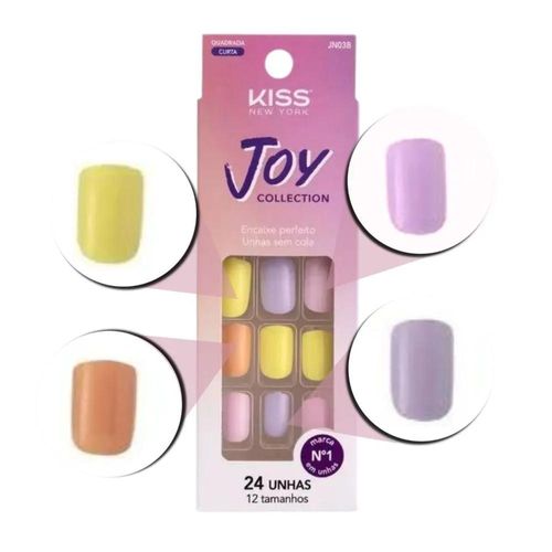 Unhas Postiças Kiss Ny Joy Collection Quadrada Jn03B com 24 Unidades