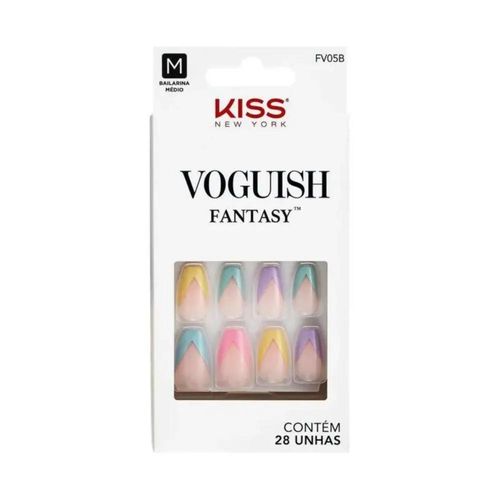 Unhas Postiças Kiss New York Voguish Fantasy Bailarina Médio com 28 Unidades