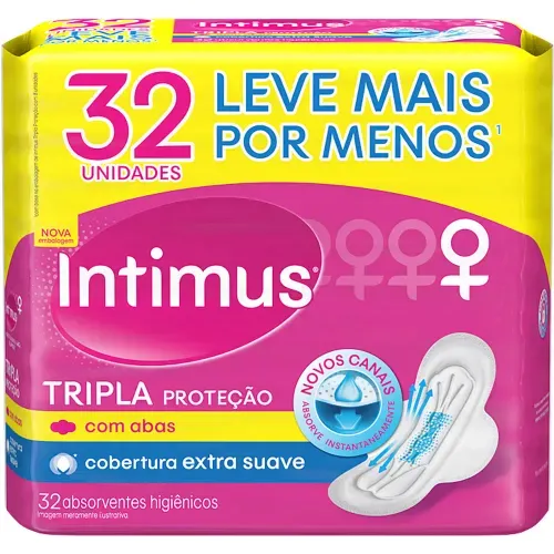 Absorvente Intimus Tripla Proteção Cobertura Extra Suave com Abas com 32 Unidades