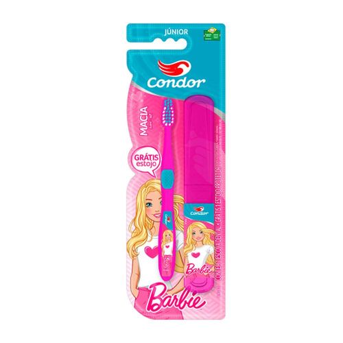 Escova Dental Condor Júnior Barbie com 1 Unidade + 1 Estojo Protetor