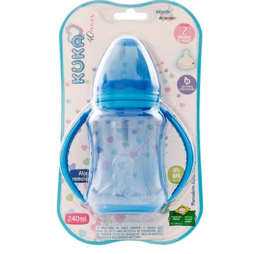Mamadeira Kuka com Alça Aquarela Big Azul 240ml