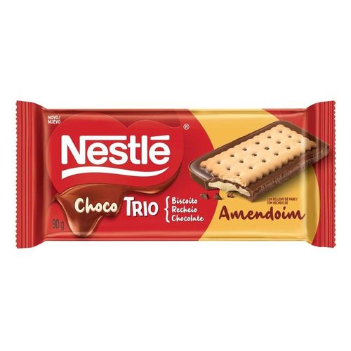 Chocolate Nestlé Choco Trio Biscoito Recheio Amendoim Tablete 90g