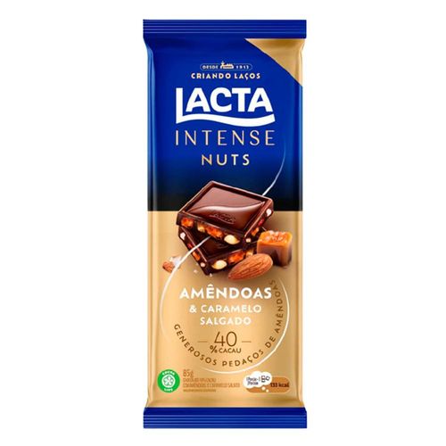 Chocolate em Barra Lacta Intense Nuts 40% Cacau com Amêndoas e Caramelo Salgado 85g