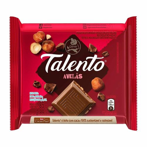 Chocolate ao Leite Garoto Talento com Avelãs 85g