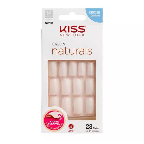 Unhas Postiças Naturals Quadrada Kiss New York com 28 Unidades