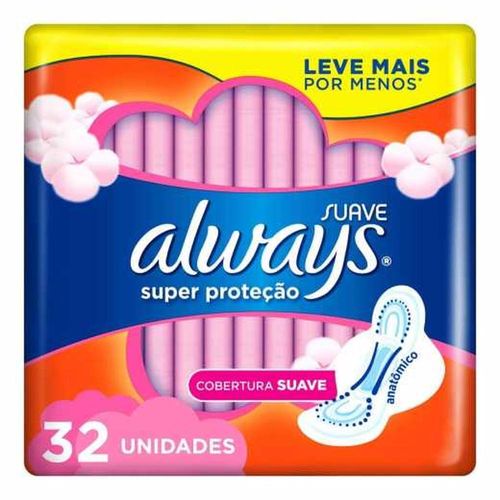 Absorvente Always Super Proteção Cobertura Suave com Abas com 32 Unidades