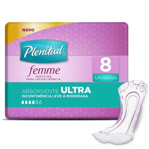 Absorvente Plenitud Femme Protero paraIncontinência Urinária Leve à Moderada Ultra com 8 Unidades