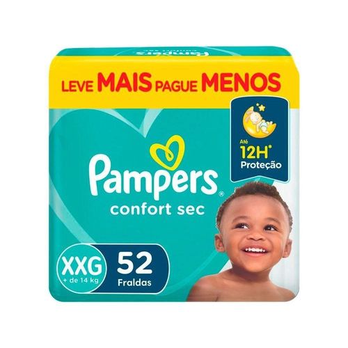 Fraldas Descartáveis Infantis Pampers Confort Sec Tamanho XXG Leve Mais e Pague Menos com 52 Unidades