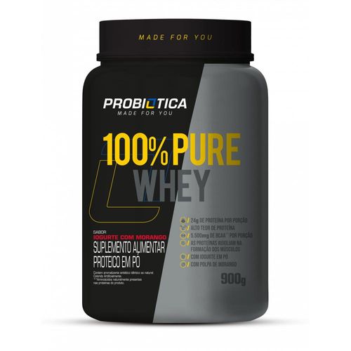 100% Pure Whey Probiótica Sabor Iogurte com Morango 900g