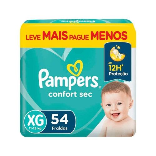 Fraldas Descartáveis Infantis Pampers Confort Sec Tamanho XG Leve Mais e Pague Menos com 54 Unidades