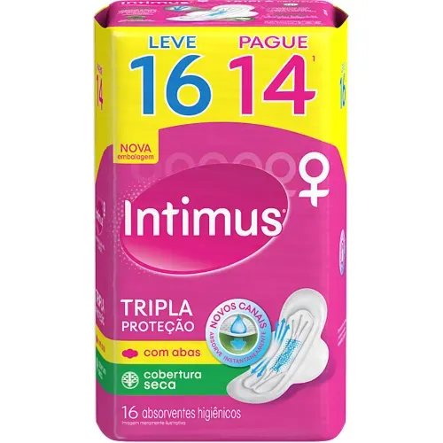 Absorvente Intimus Tripla Proteção Cobertura Seca com Abas com 16 Unidades
