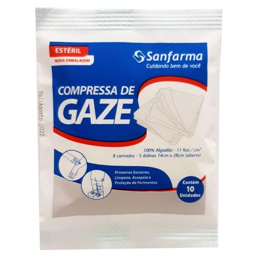 Compressa de Gaze 11 Fios SanFarma com 10 Unidades