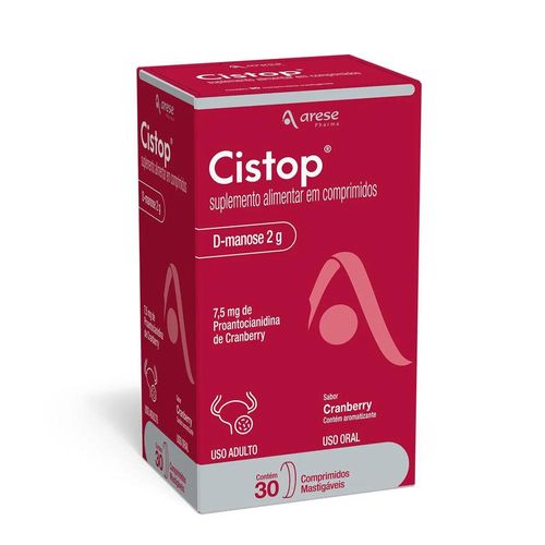 Cistop D-Manose 2g Sabor Cranberry com 30 Comprimidos Mastigáveis