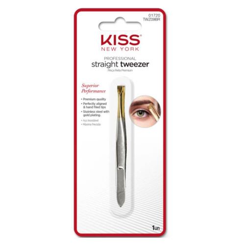 Pinça Ponta Reta Dourada Kiss NY Straight Tweezer com 1 Unidade