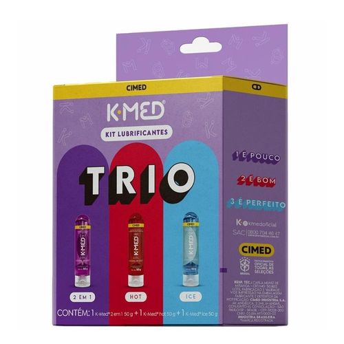 Kit K-Med Trio Íntimo com 1 Lubrificante 2 em 1 50g + Lubrificante Hot 50g + Lubrificante Ice 50g