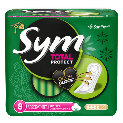 Absorvente Sem Abas Total Protect Suave Sym com 8 Unidades