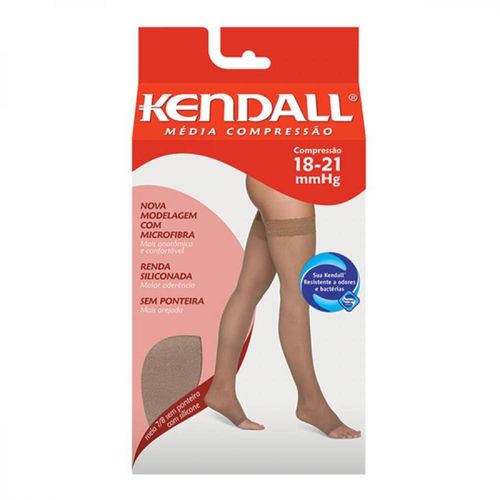 Meia-Calça Feminina de Média Compressão 7/8 Cor Mel Renda Siliconada sem Ponteira Tamanho P Kendall com 1 Unidade