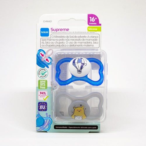 Chupeta Mam Supreme 16 Meses+ Azul com 2 Unidades