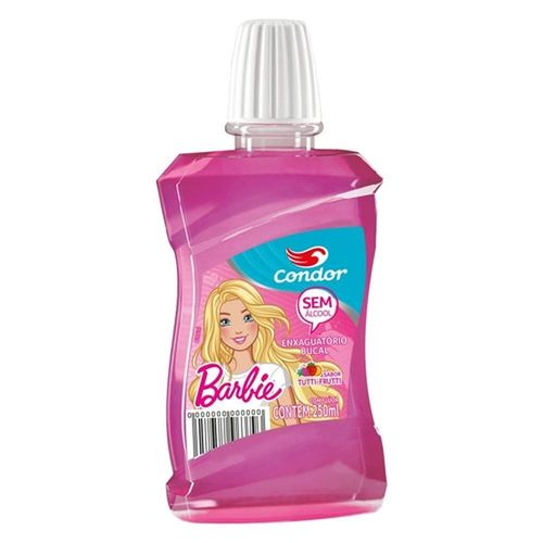 Enxaguante Bucal Infantil sem Álcool Condor Barbie Sabor Tutti-Frutti 250ml