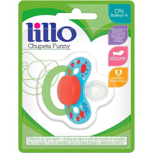 Chupeta Ortodôntica Lillo Funny Tamanho 2 Silicone Menino Azul com 1 Unidade